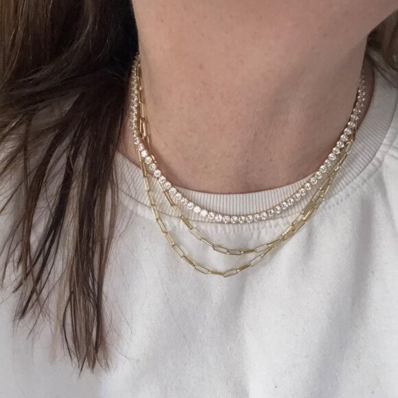 Neiman Marcus Haven 18k Gold Plated CZ Tennis Necklace - Picture 1 of 5